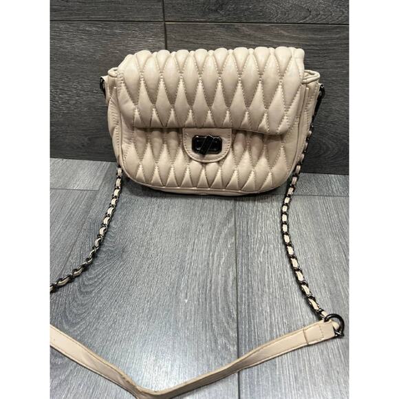 Badgley Mischka Gray Mini chain Quilted beige Crossbody Bag B000669 - Picture 4 of 10